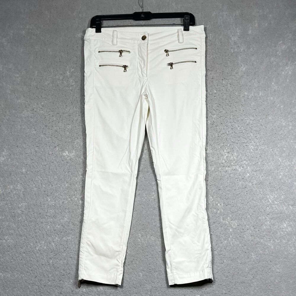 Brendratti Mod Guilia Pants Women’s 44 White Capri Zip Ankle Gold Hardwear
